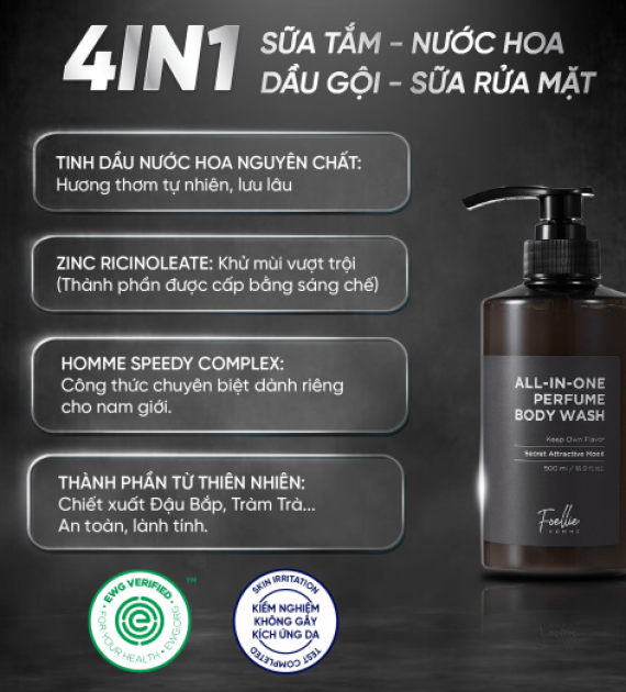 Sữa tắm Foellie Homme ALL-IN-ONE PERFUME BODY WASH 500ml