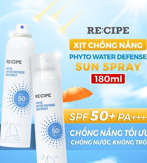Xịt Chống Nắng RECIPE SPF50+ PA++++ Chống Nắng, Không Trôi Recipe Phyto Water Defense Sun Spray 180ml