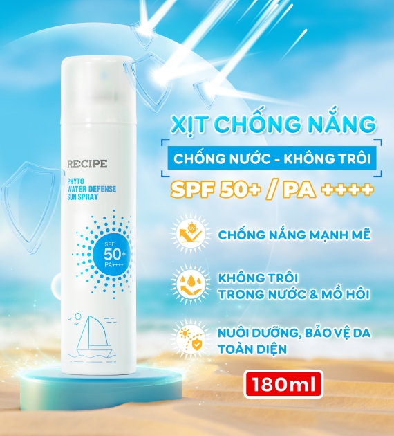 Xịt Chống Nắng RECIPE SPF50+ PA++++ Chống Nắng, Không Trôi Recipe Phyto Water Defense Sun Spray 180ml