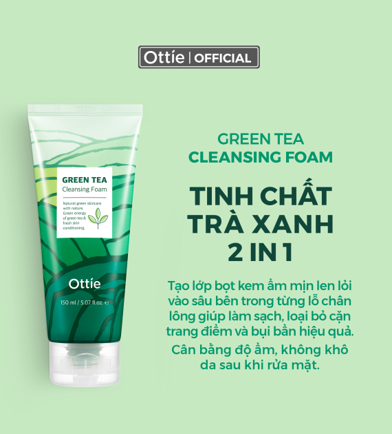 Sữa Rửa Mặt Trà Xanh Ottie Green Tea Cleansing Foam 150ml