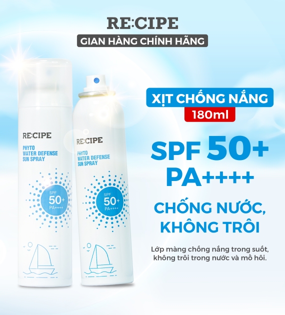 Xịt Chống Nắng RECIPE SPF50+ PA++++ Chống Nắng, Không Trôi Recipe Phyto Water Defense Sun Spray 180ml