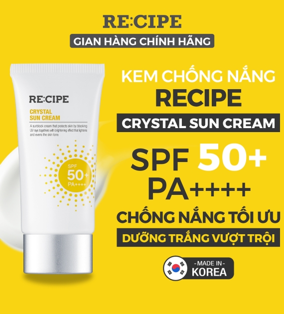 KEM CHỐNG NẮNG RE:CIPE  CRYSTAL SUN CREAM SPF50+ PA++++ 50 ML