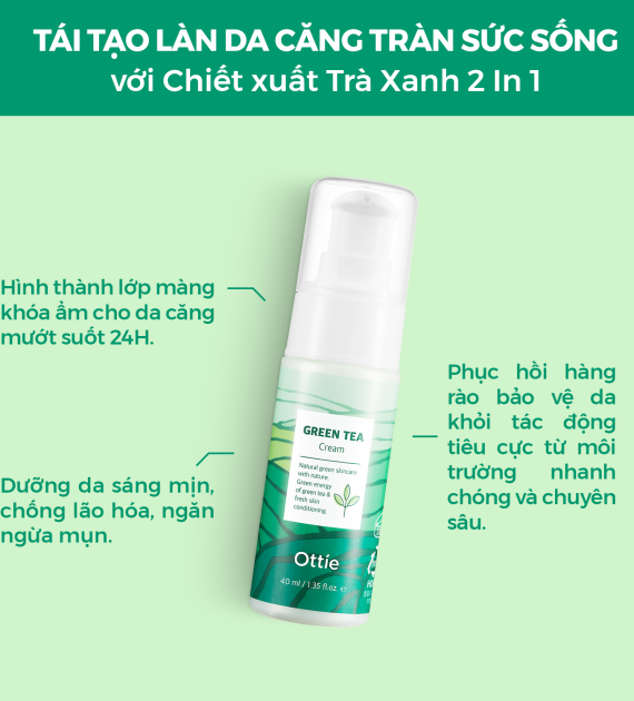 Kem Dưỡng Ẩm Trà Xanh Ottie Green Tea Cream 40ml