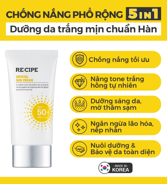 KEM CHỐNG NẮNG RE:CIPE  CRYSTAL SUN CREAM SPF50+ PA++++ 50 ML