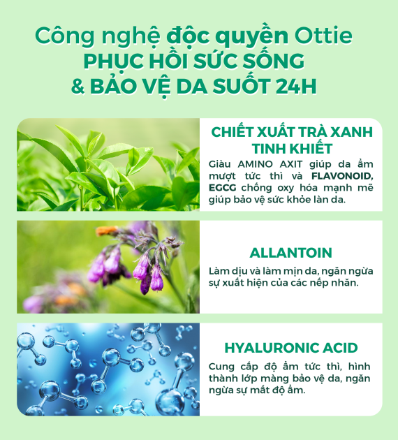 Kem Dưỡng Ẩm Trà Xanh Ottie Green Tea Cream 40ml