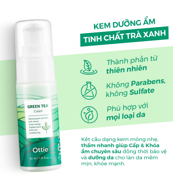 Kem Dưỡng Ẩm Trà Xanh Ottie Green Tea Cream 40ml