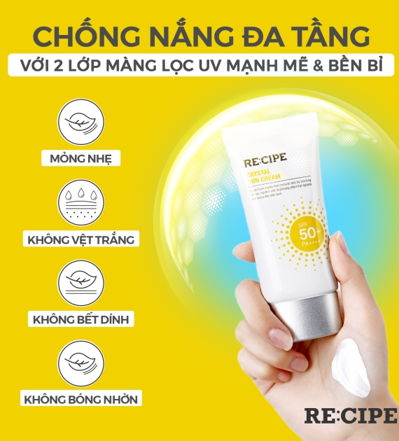 KEM CHỐNG NẮNG RE:CIPE  CRYSTAL SUN CREAM SPF50+ PA++++ 50 ML