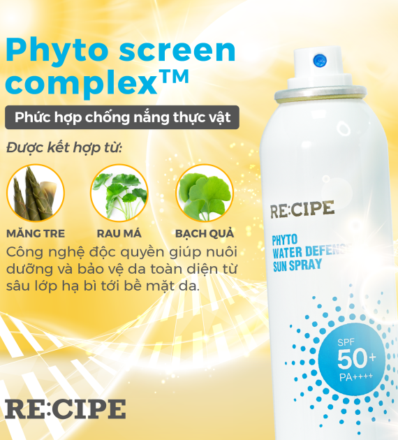Xịt Chống Nắng RECIPE SPF50+ PA++++ Chống Nắng, Không Trôi Recipe Phyto Water Defense Sun Spray 180ml
