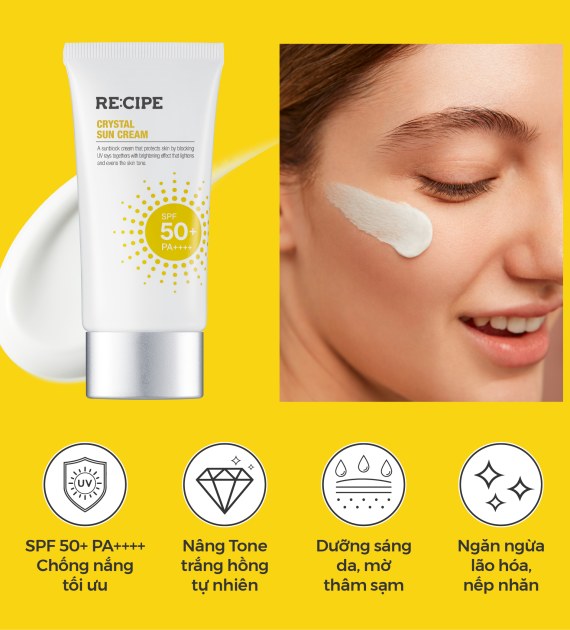 KEM CHỐNG NẮNG RE:CIPE  CRYSTAL SUN CREAM SPF50+ PA++++ 50 ML