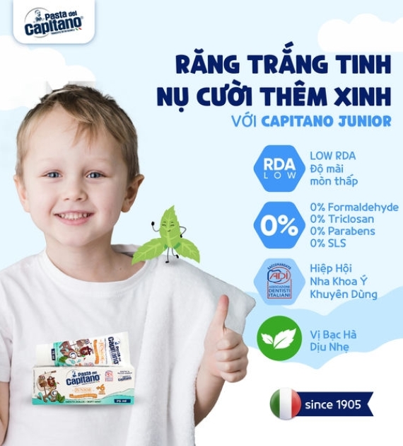 Kem đánh răng Capitano Trẻ Em Hương Bạc Hà Pasta del Capitano 1905 Soft Mint