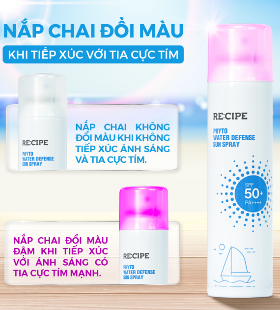 Xịt Chống Nắng RECIPE SPF50+ PA++++ Chống Nắng, Không Trôi Recipe Phyto Water Defense Sun Spray 180ml