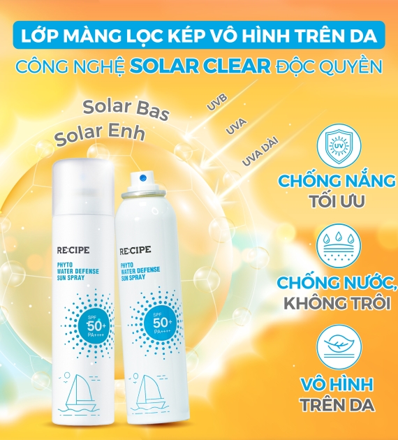 Xịt Chống Nắng RECIPE SPF50+ PA++++ Chống Nắng, Không Trôi Recipe Phyto Water Defense Sun Spray 180ml