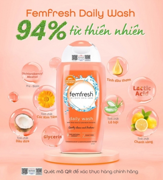 DUNG DỊCH VỆ SINH PHỤ NỮ CAO CẤP HÀNG NGÀY FEMFESH DAILY WASH 250ML