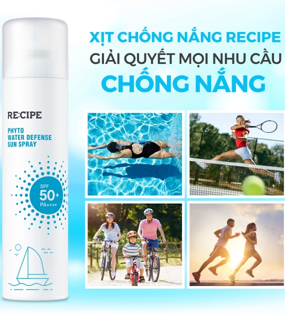 Xịt Chống Nắng RECIPE SPF50+ PA++++ Chống Nắng, Không Trôi Recipe Phyto Water Defense Sun Spray 180ml