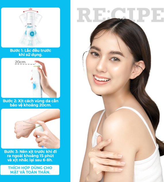 Xịt Chống Nắng RECIPE SPF50+ PA++++ Chống Nắng, Không Trôi Recipe Phyto Water Defense Sun Spray 180ml